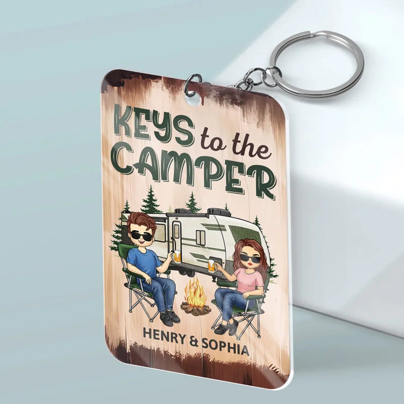 Happy Campers - Camping Personalized Custom Shaped Acrylic Keychain - Gift For Husband Wife, Anniversary, Camping Lovers