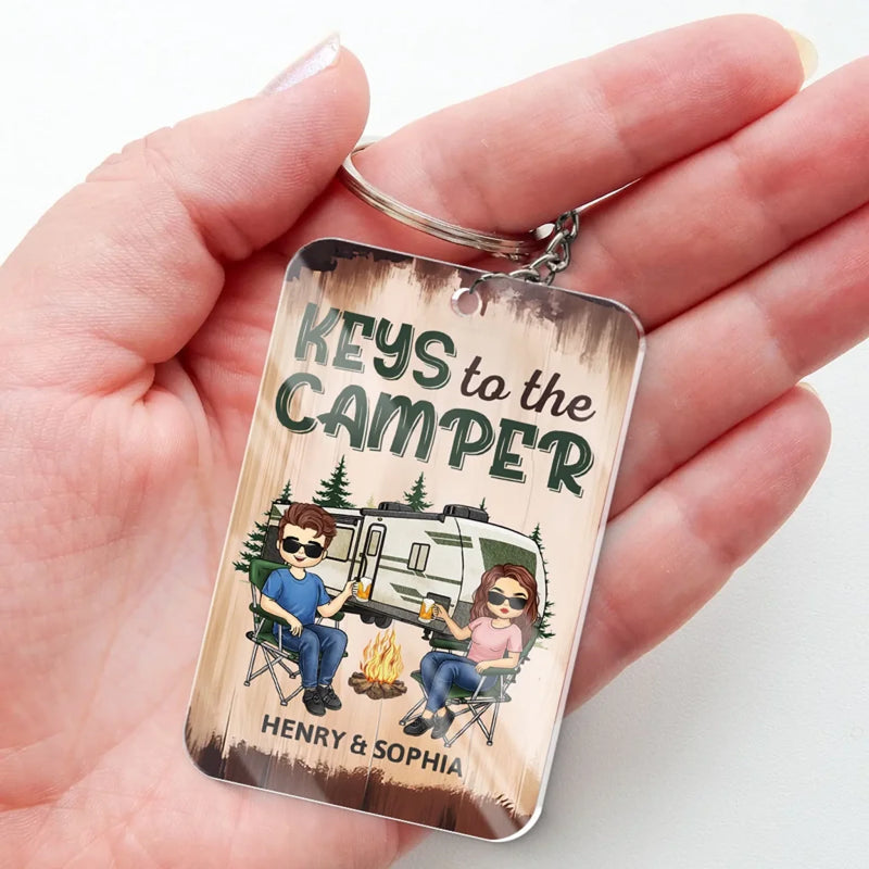 Happy Campers - Camping Personalized Custom Shaped Acrylic Keychain - Gift For Husband Wife, Anniversary, Camping Lovers