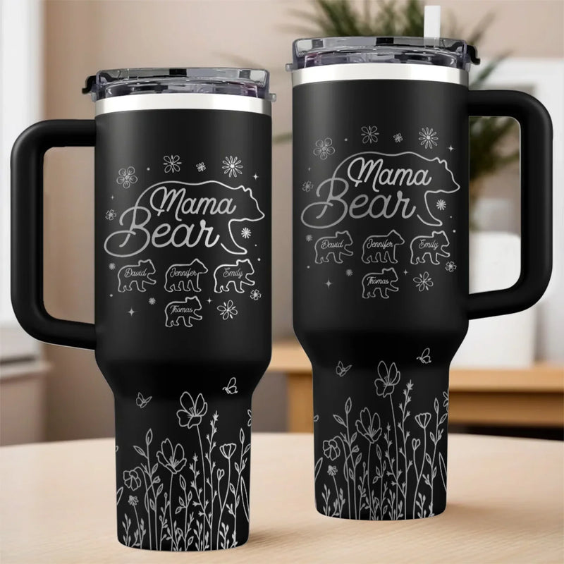 Guided By Love, Protected By Mama Bear - Family Personalized Custom Engraved 40oz Tumbler With Handle - Mother's Day, Gift For Mom, Grandma