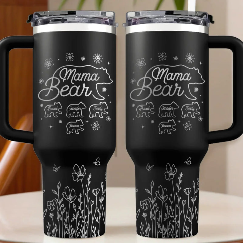 Guided By Love, Protected By Mama Bear - Family Personalized Custom Engraved 40oz Tumbler With Handle - Mother's Day, Gift For Mom, Grandma
