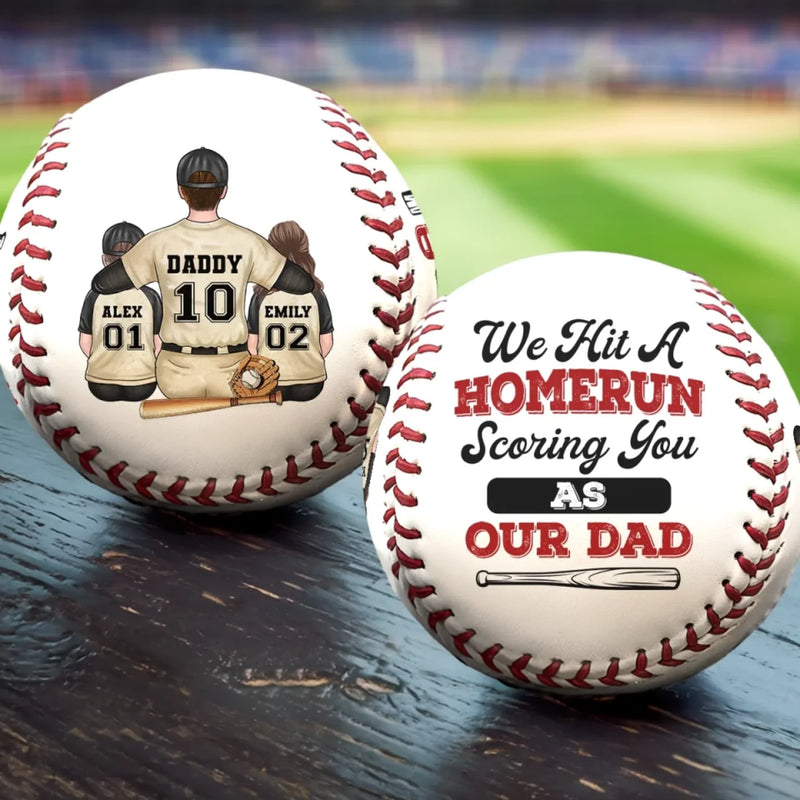 We Hit A Homerun Scoring You As Our Dad - Family Personalized Custom Leather Baseball - Father's Day, Gift For Dad, Sport Lovers, Sport Players