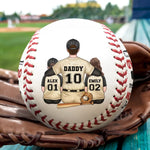 We Hit A Homerun Scoring You As Our Dad - Family Personalized Custom Leather Baseball - Father's Day, Gift For Dad, Kids, Sports Fans