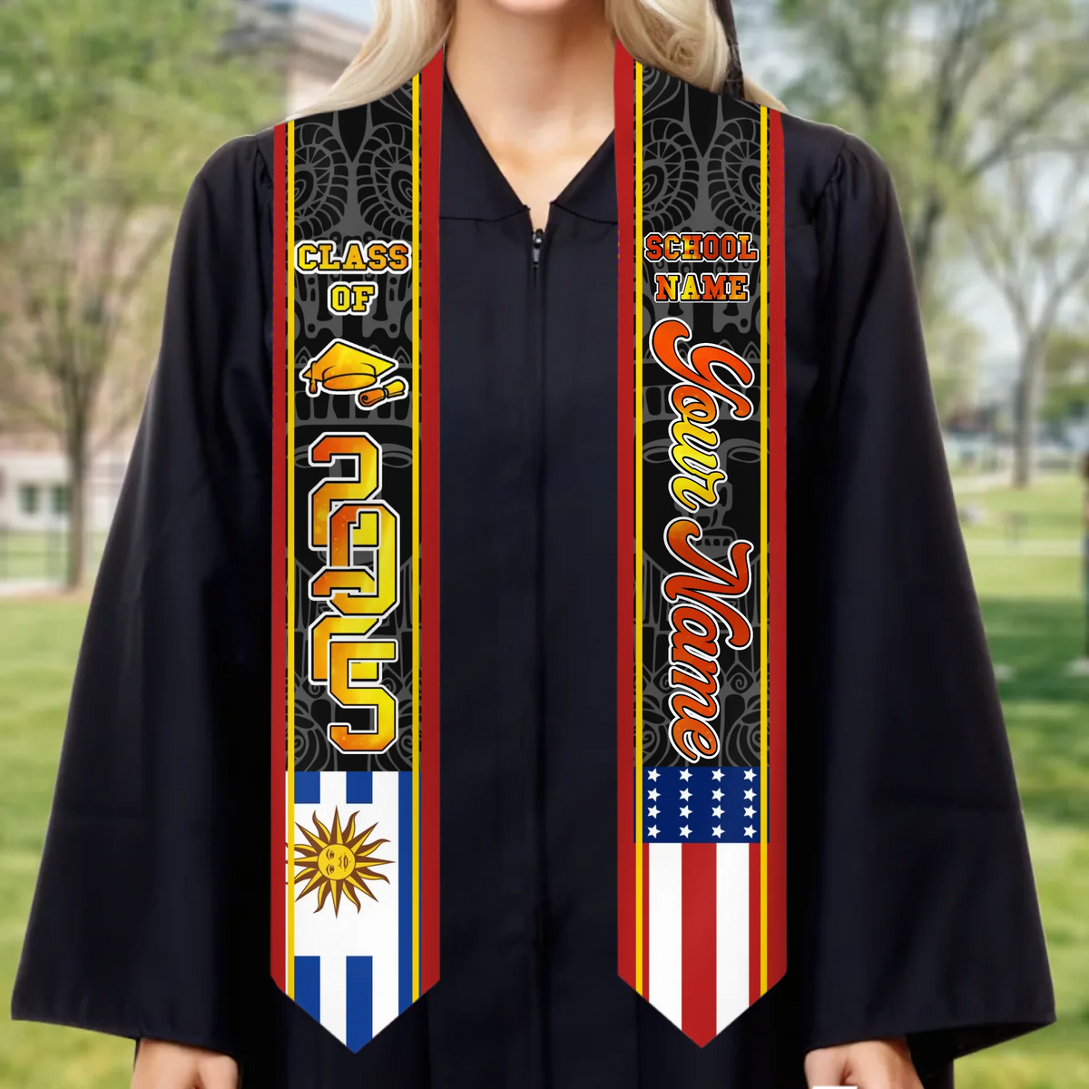 Graduation With Heart And Heritage - Family Personalized Custom Triangle Graduation Stole - Graduation Gift For Family Members, Siblings, Brothers, Sisters