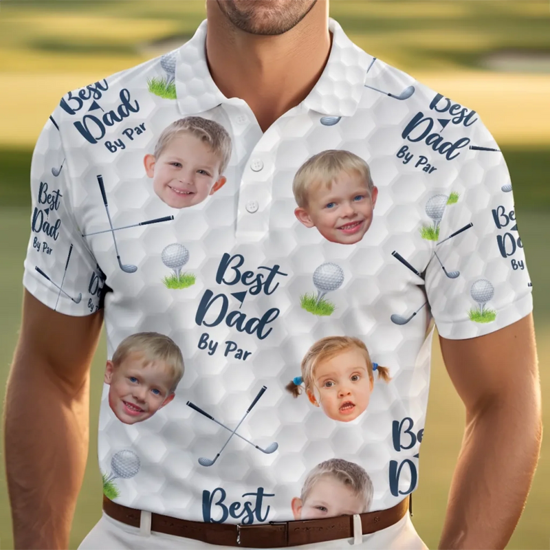 Custom Photo Best Dad By Par - Family Personalized Custom All Over Print Polo Shirt - Father's Day, Gift For Dad, Sport Lovers, Sport Players