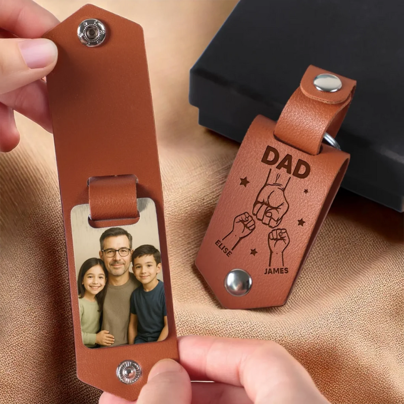 Custom Photo To Us You Are A Superhero - Family Personalized Custom Engraved Leather Keychain - Father's Day, Gift For Dad, Grandpa