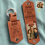 Custom Photo To Us You Are A Superhero - Family Personalized Custom Engraved Leather Keychain - Father's Day, Gift For Dad, Grandpa