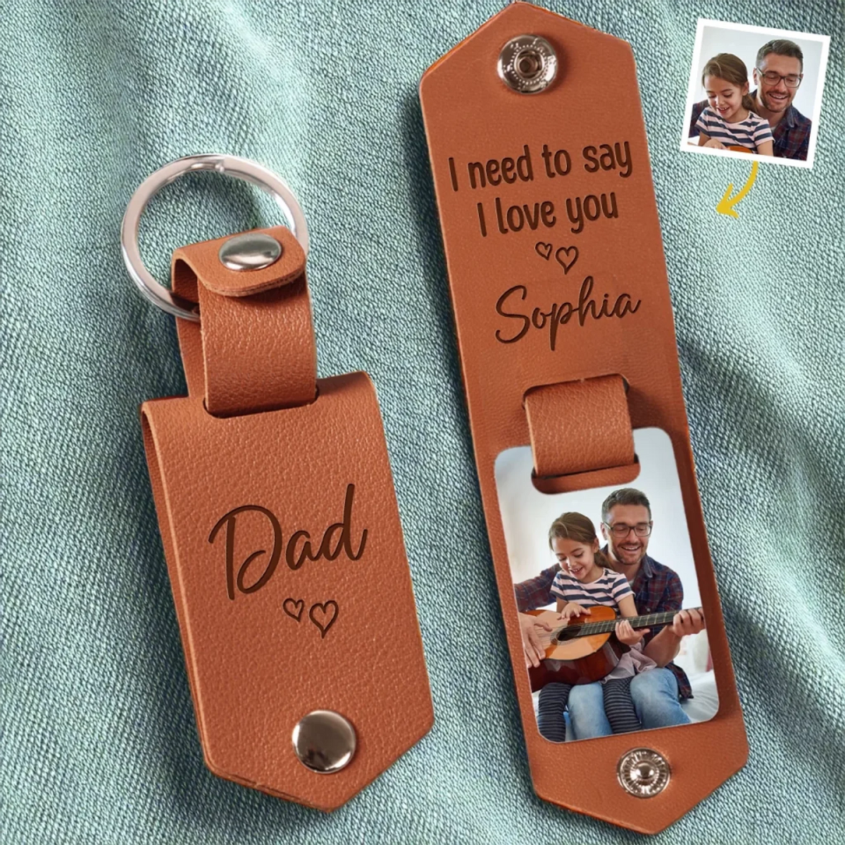thumbnail image 2 of Custom Photo I Need To Say, I Love You - Family Personalized Custom Engraved Leather Keychain - Father's Day, Funny Gift For Dad, Grandpa - Pawfect 2 of 9