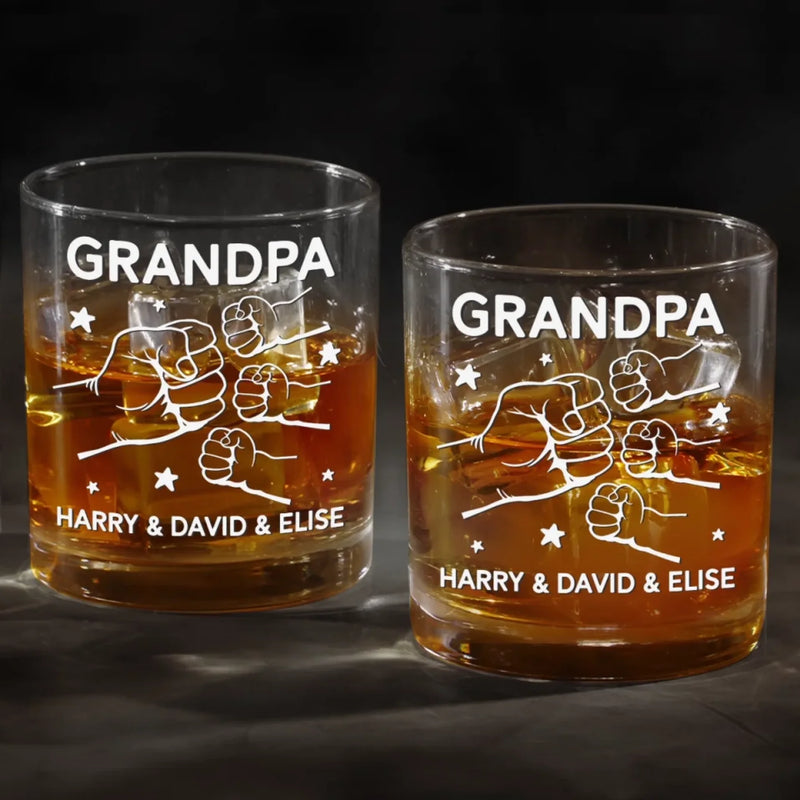 Fist Bumps And Good Times - Family Personalized Custom Whiskey Glass - Father's Day, Gift For Dad, Grandpa