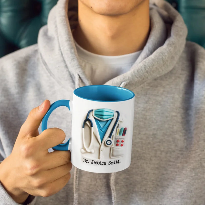 Doctor By Title, Hero By Heart - Family Personalized Custom 3D Inflated Effect Printed Accent Mug - Appreciation, Thank You Gift, Nurse Life, Doctor Life