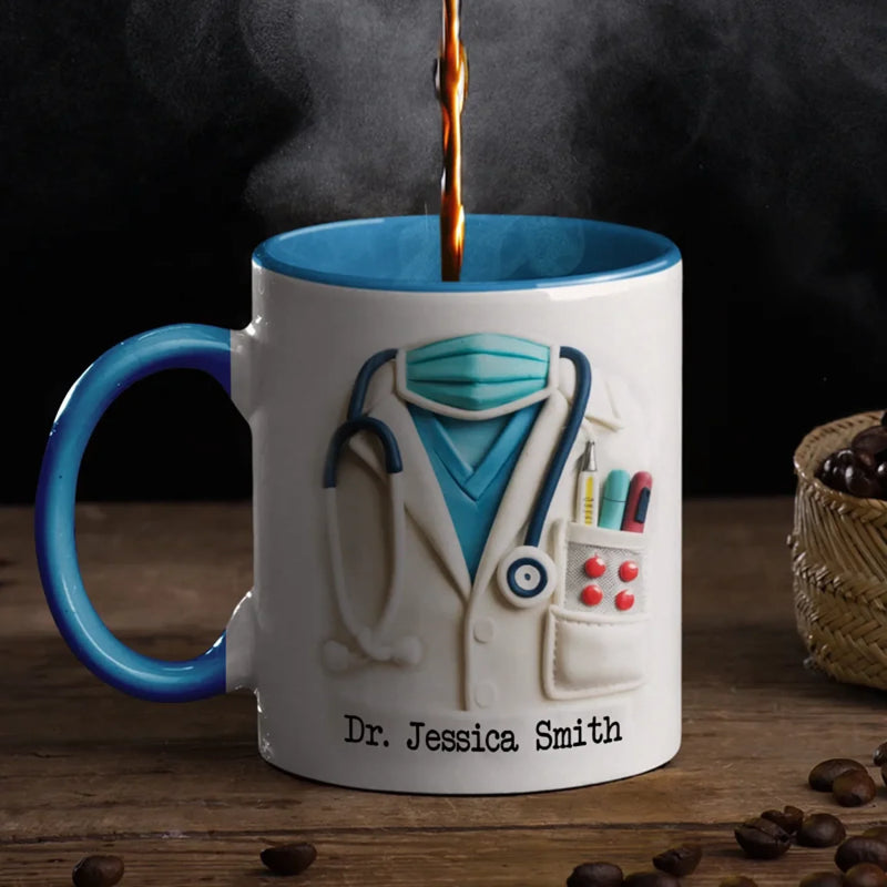 Doctor By Title, Hero By Heart - Family Personalized Custom 3D Inflated Effect Printed Accent Mug - Appreciation, Thank You Gift, Nurse Life, Doctor Life