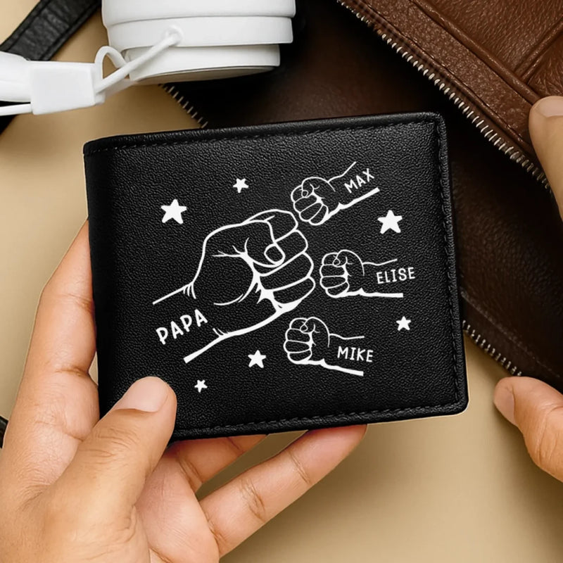 Holding Love In Every Sip - Family Personalized Custom Double-Sided Printed Leather Wallet - Father's Day, Gift For Dad, Grandpa