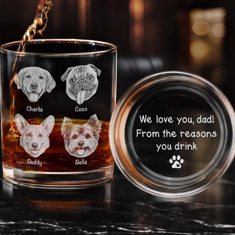 Custom Photo You're Pawsitively The Best, Dad - Dog & Cat Personalized Custom Whiskey Glass With Bottom And Side Engraving - Father's Day,  Gift For Dad, Pet Owners, Pet Lovers