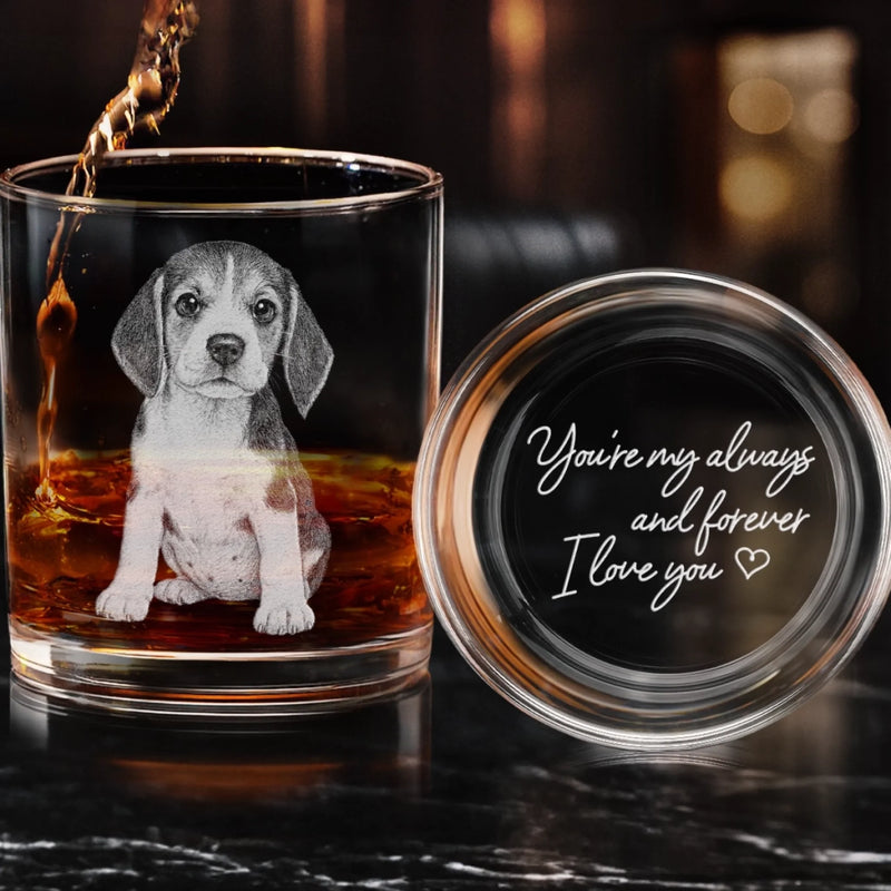 Custom Photo You're My Always And Forever - Memorial Personalized Custom Whiskey Glass With Bottom And Side Engraving - Sympathy Gift For Pet Owners, Pet Lovers