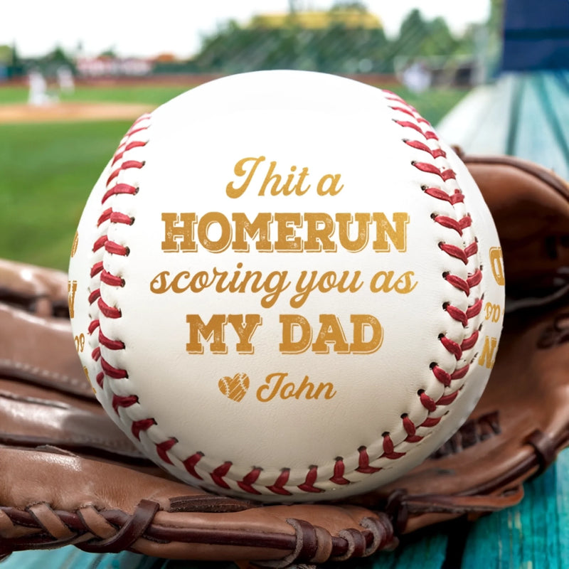I Hit A Homerun Scoring You As My Dad - Family Personalized Custom Leather Baseball - Father's Day, Gift For Dad, Sport Lovers, Sport Players
