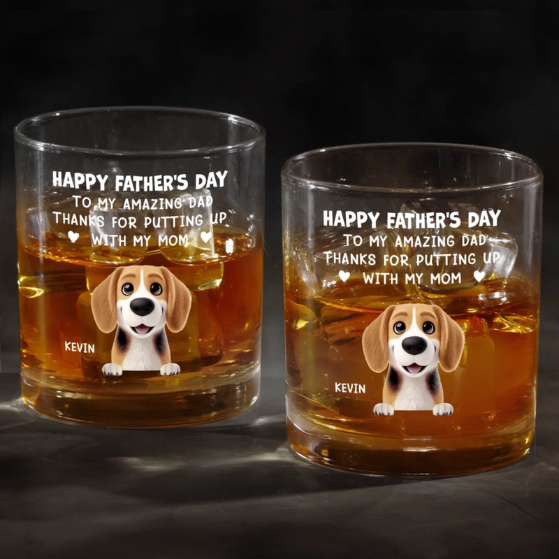 Happy Father's Day To My Amazing Dad - Dog Personalized Custom Whiskey Glass - Father's Day, Gift For Pet Owners, Pet Lovers