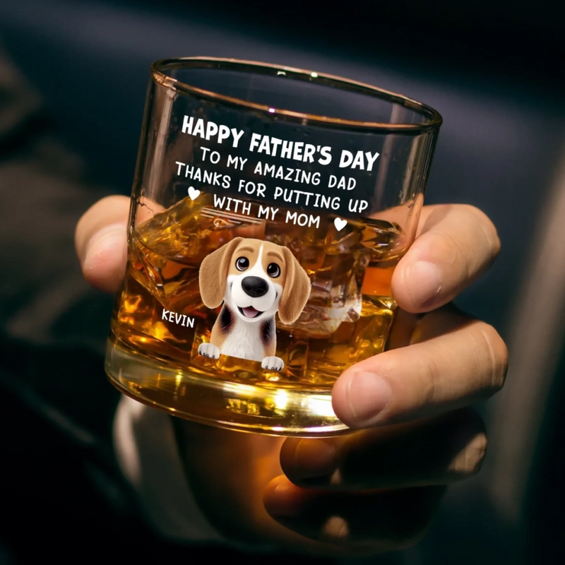 Happy Father's Day To My Amazing Dad - Dog Personalized Custom Whiskey Glass - Father's Day, Gift For Pet Owners, Pet Lovers