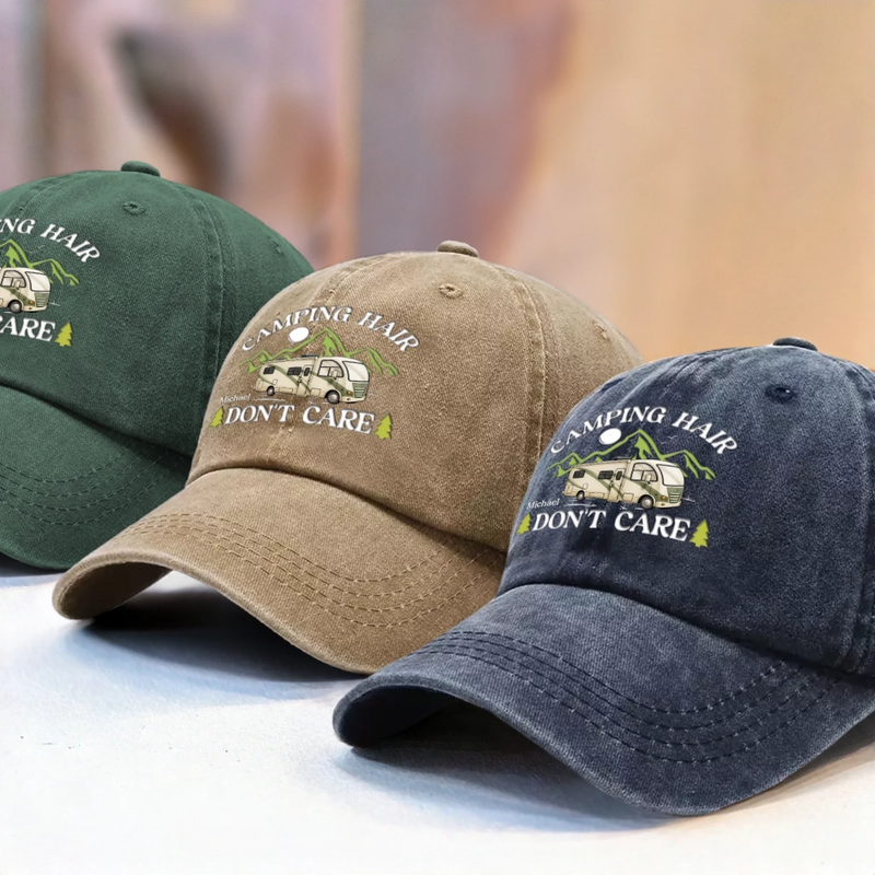 Camping Is My Therapy - Camping Personalized Custom Vintage Washed Denim Baseball Cap - Gift For Camping Lovers