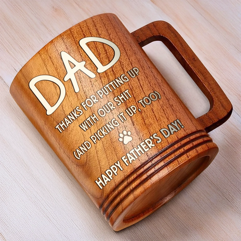 Thanks For Dealing With Our Mess, Dad - Dog Personalized Custom Wooden Mug - Father's Day,  Gift For Dad, Pet Owners, Pet Lovers