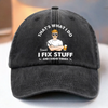 If Dad Can’t Fix It, No One Can - Family Personalized Custom Vintage Washed Denim Baseball Cap - Father's Day, Gift For Dad, Grandpa