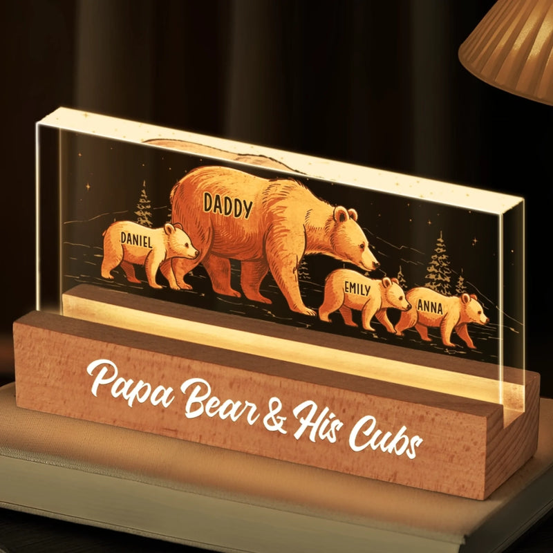 Papa Bear Leading The Way - Family Personalized Custom Acrylic Letters 3D LED Night Light - Father's Day, Gift For Dad, Grandpa