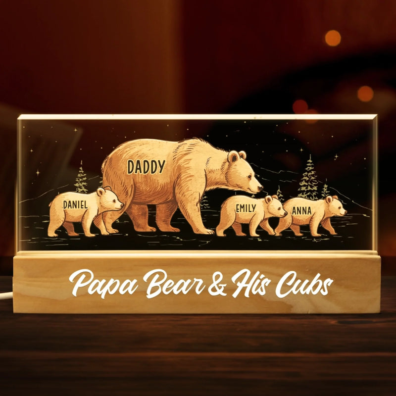 Papa Bear Leading The Way - Family Personalized Custom Acrylic Letters 3D LED Night Light - Father's Day, Gift For Dad, Grandpa