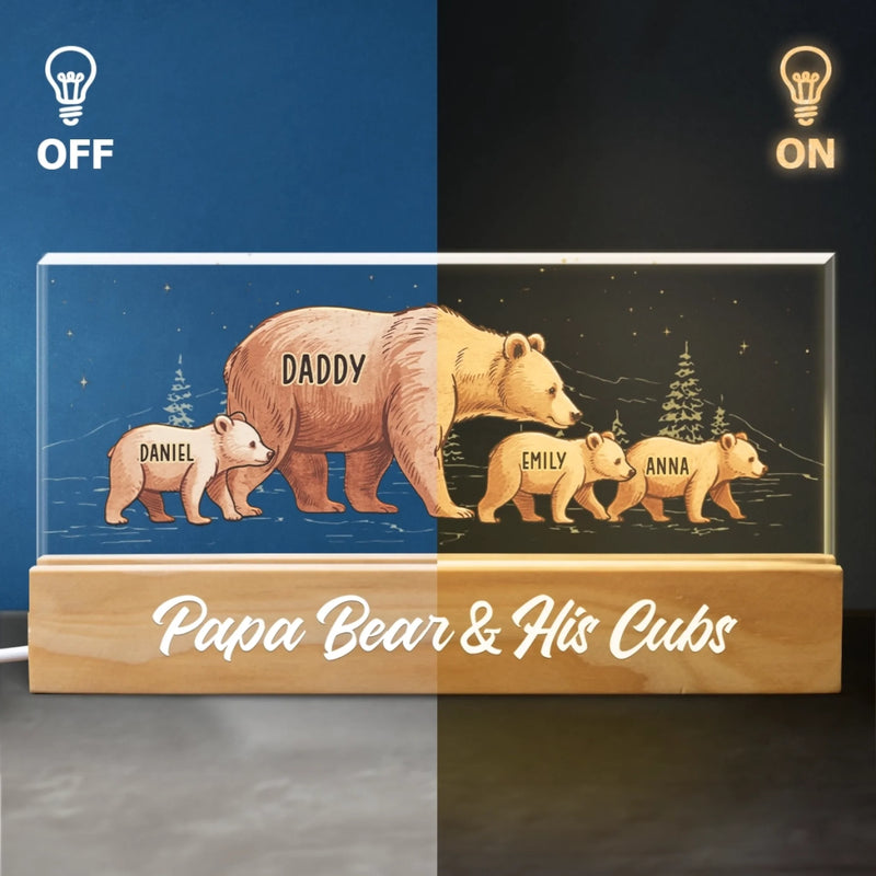 Papa Bear Leading The Way - Family Personalized Custom Acrylic Letters 3D LED Night Light - Father's Day, Gift For Dad, Grandpa