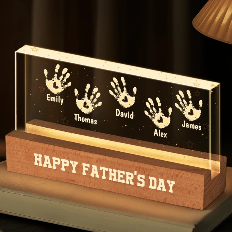 Touching Dads Heart Daily - Family Personalized Custom Acrylic Letters 3D LED Night Light - Father's Day, Gift For Dad, Grandpa