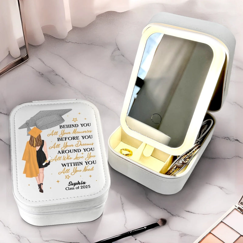 Behind You All Your Memories - Family Personalized Custom Jewelry Box LED Makeup - Graduation Gift For Family Members, Siblings, Brothers, Sisters