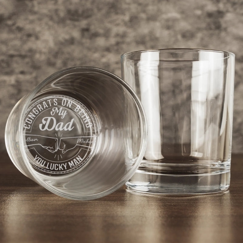 You Hit The Jackpot With Me, Dad - Family Personalized Custom Whiskey Glass - Father's Day, Gift For Dad