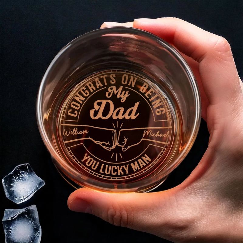 You Hit The Jackpot With Me, Dad - Family Personalized Custom Whiskey Glass - Father's Day, Gift For Dad