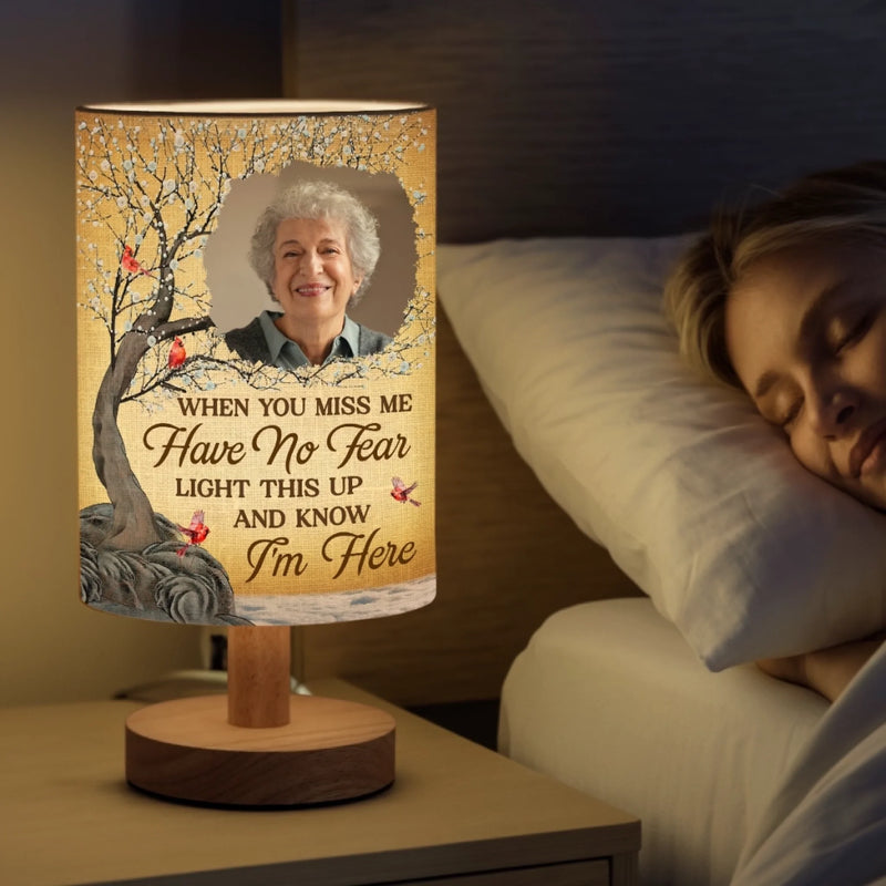 Custom Photo Every Time It Shines, Know My Heart Is Near - Memorial Personalized Custom Linen Bedside Table Lamp - Sympathy Gift For Family Members