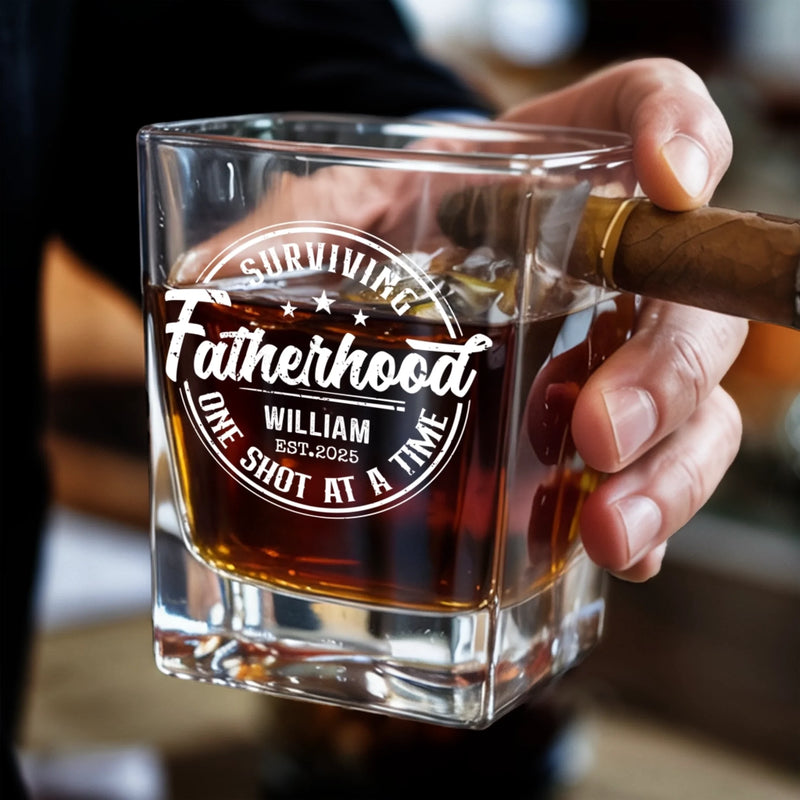 You Age Like Fine Whiskey - Family Personalized Custom Whiskey Glass With Cigarette Holder - Father's Day, Gift For Dad, Grandpa