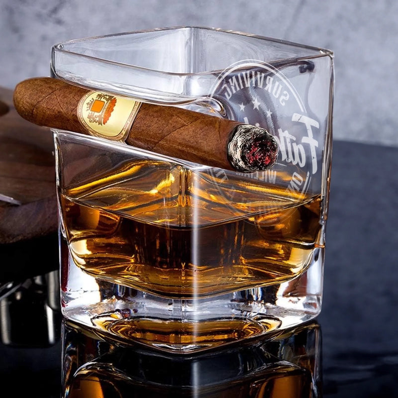 You Age Like Fine Whiskey - Family Personalized Custom Whiskey Glass With Cigarette Holder - Father's Day, Gift For Dad, Grandpa