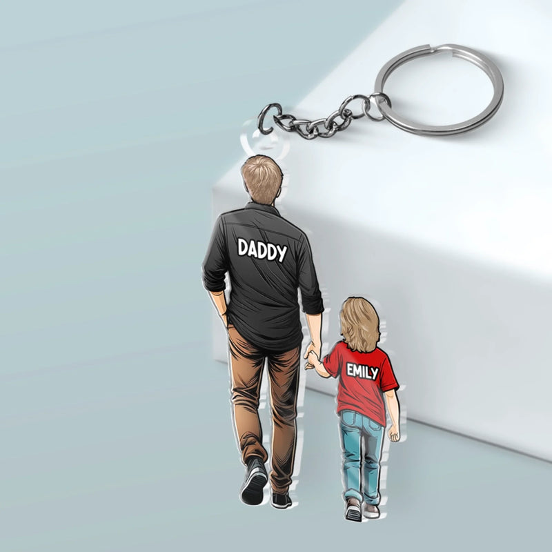 Always With You Daddy - Family Personalized Custom Shaped Acrylic Keychain - Father's Day, Gift For Dad, Grandpa