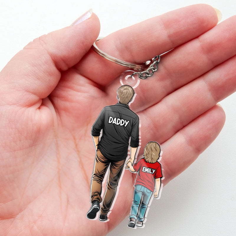 Always With You Daddy - Family Personalized Custom Shaped Acrylic Keychain - Father's Day, Gift For Dad, Grandpa