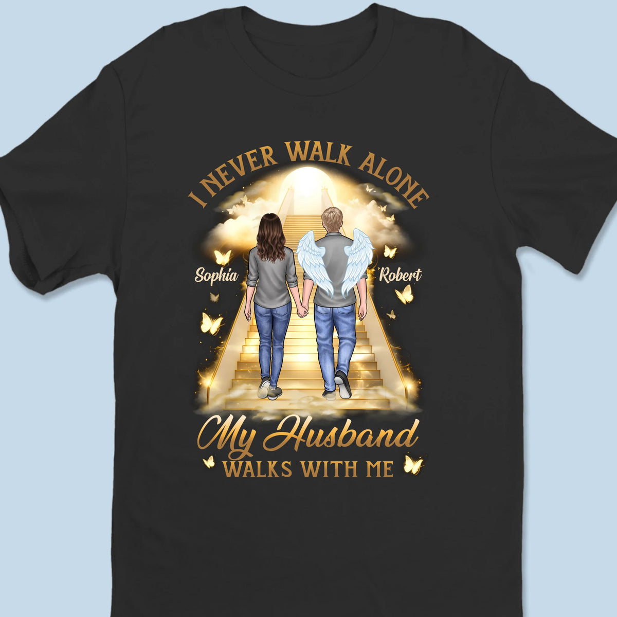 Custom Unisex T-shirt, Premium T-shirt, Hoodie - Personalized Memorial Sympathy Gifts For Loss Of Husband, Wife - His Wings Guide My Steps