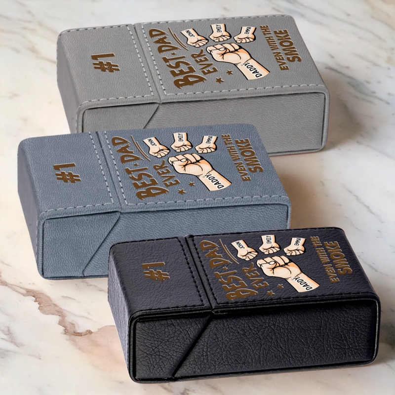 Best Dad Ever - Family Personalized Custom Leather Cigarette Case - Father's Day, Gift For Dad, Grandpa