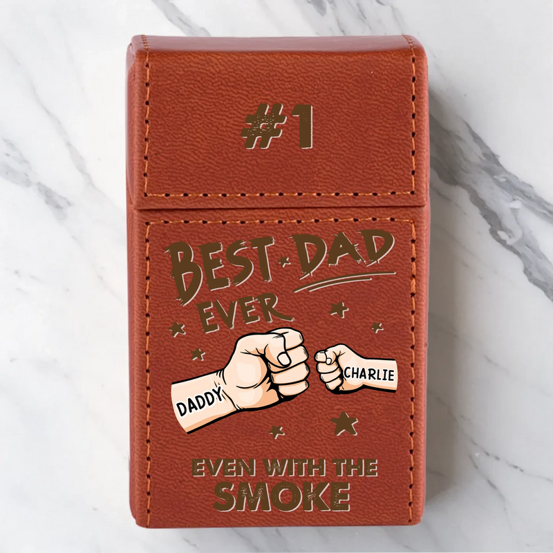 Best Dad Ever - Family Personalized Custom Leather Cigarette Case - Father's Day, Gift For Dad, Grandpa