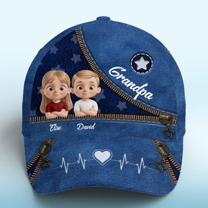 Grandpa And His Stars - Family Personalized Custom Hat, All Over Print Classic Cap - Father's Day, Gift For Dad, Grandpa