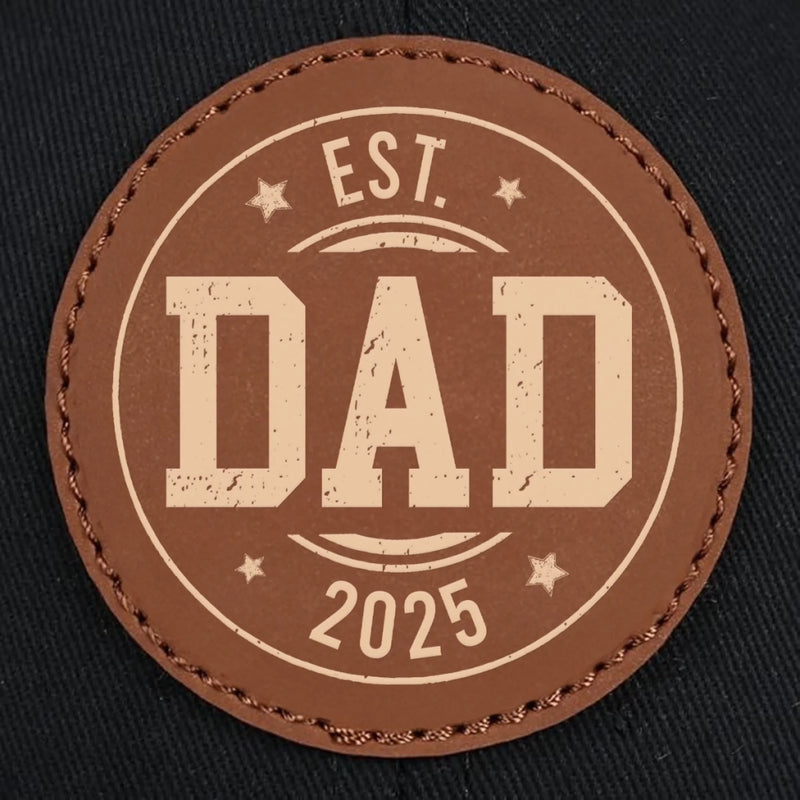 Fatherhood Starts Here - Family Personalized Custom Round Leather Patch Hat - Father's Day, Gift For Dad, Grandpa
