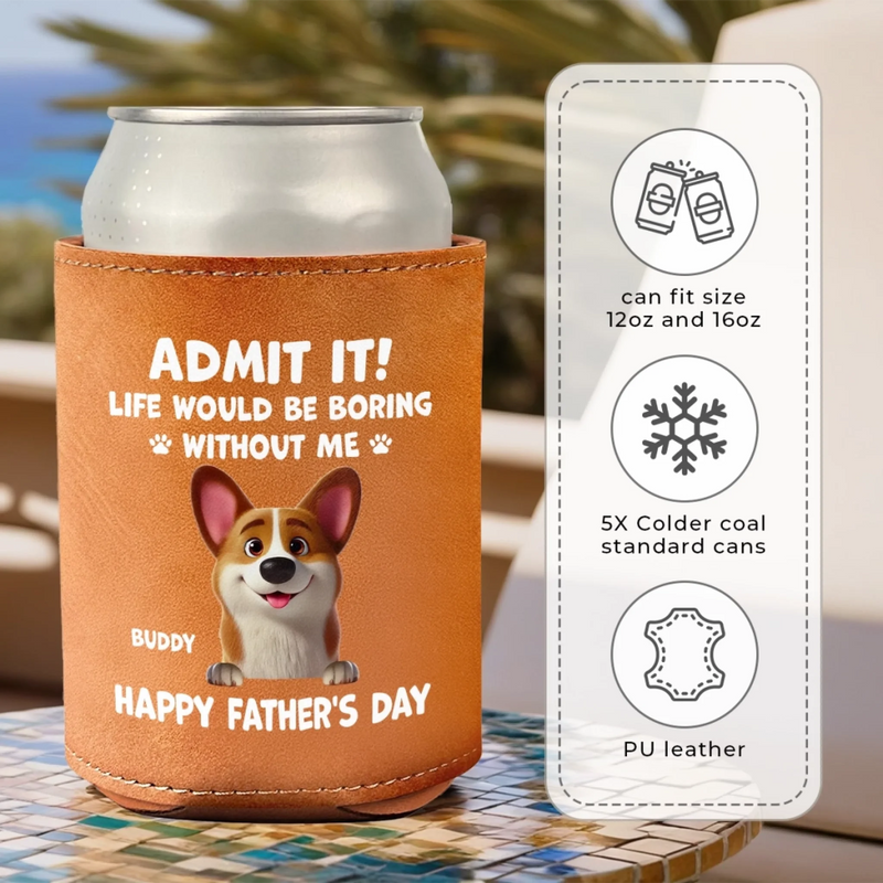 Dog Hair, Don’t Care - Dog Personalized Custom Leather Can Cooler - Father's Day, Gift For Pet Owners, Pet Lovers