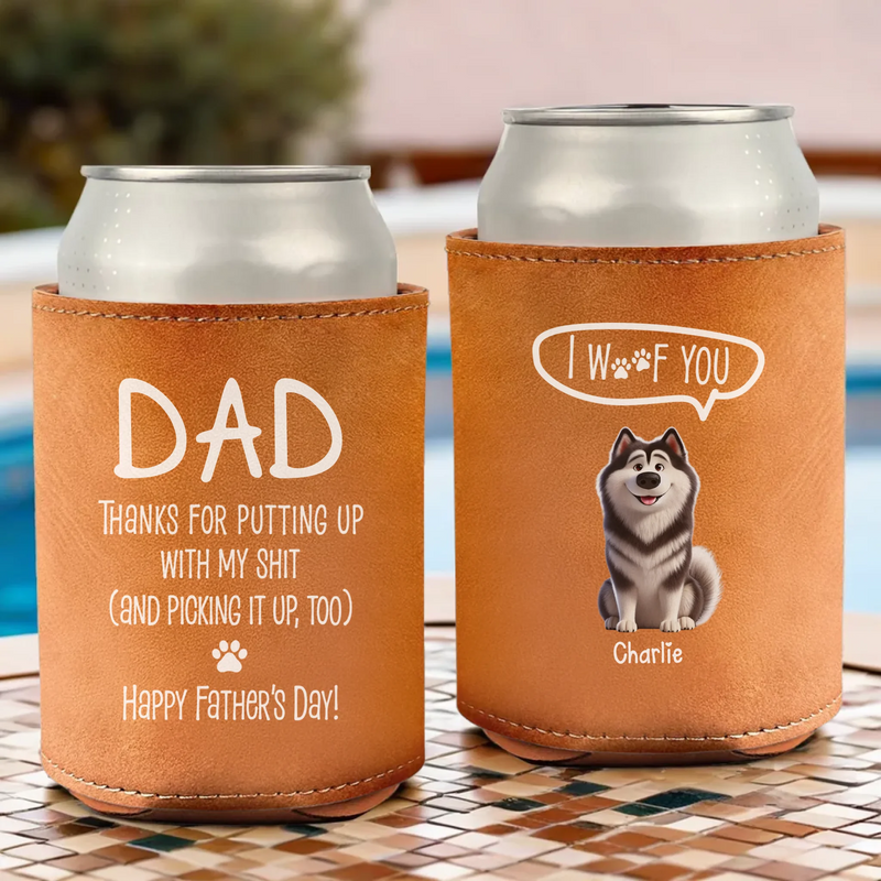Paws Up, Heads High - Dog Personalized Custom Leather Can Cooler - Father's Day, Gift For Pet Owners, Pet Lovers