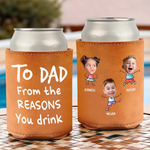 Custom Photo Cheers To Chaos - Family Personalized Custom Leather Can Cooler - Father's Day, Gift For Family Members, Dad, Grandpa