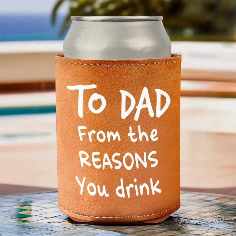 Custom Photo Cheers To Chaos - Family Personalized Custom Leather Can Cooler - Father's Day, Gift For Family Members, Dad, Grandpa