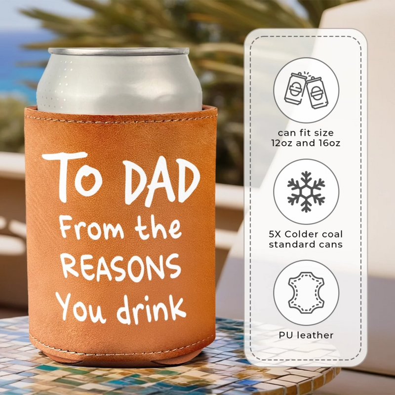 Custom Photo Cheers To Chaos - Family Personalized Custom Leather Can Cooler - Father's Day, Gift For Family Members, Dad, Grandpa