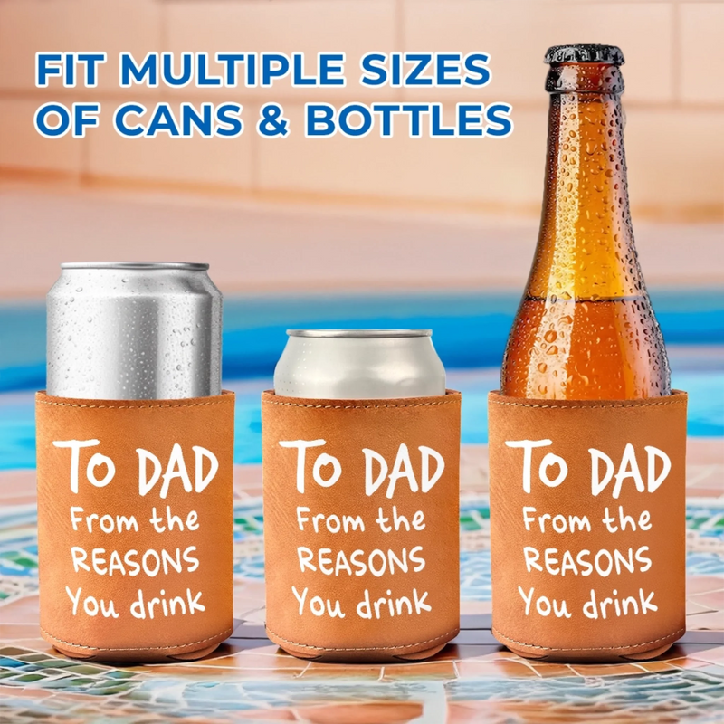 Custom Photo Cheers To Chaos - Family Personalized Custom Leather Can Cooler - Father's Day, Gift For Family Members, Dad, Grandpa