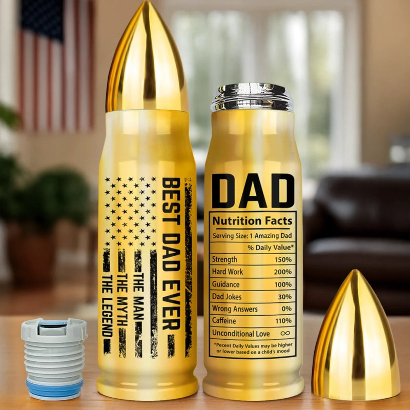 The Man, The Myth, The Legend - Family Personalized Custom Bullet Tumbler - Father's Day, Gift For Dad, Grandpa