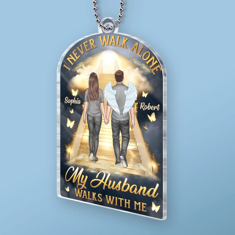 Still Walking With Me, Every Step Of The Way - Memorial Personalized Custom Car Ornament - Acrylic Custom Shaped - Father's Day, Sympathy Gift For Couple, Husband Wife, Family Members