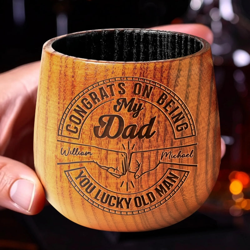 Fatherhood Looks Good On You, Old Man - Family Personalized Custom Wooden Whiskey Glass - Father's Day, Gift For Dad, Grandpa