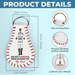 God Hit A Homerun When He Made You My Dad - Family Personalized Custom Leather Keychain - Father's Day, Gift For Dad, Baseball Lovers, Baseball Players